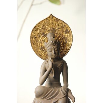 仏師 宮沢甲輔作 乾漆 如意輪観世音菩薩像 台座付　X367 