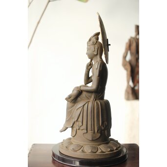 仏師 宮沢甲輔作 乾漆 如意輪観世音菩薩像 台座付　X367 