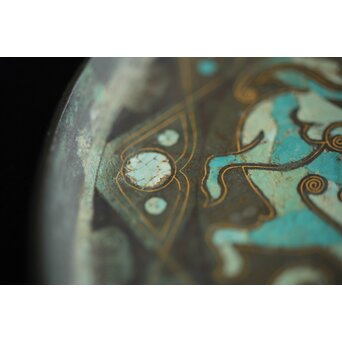 倣 戦国 青銅器 トルコ石金銀象嵌 銅錯金松石珍獣紋古鏡/銅鏡　M328 