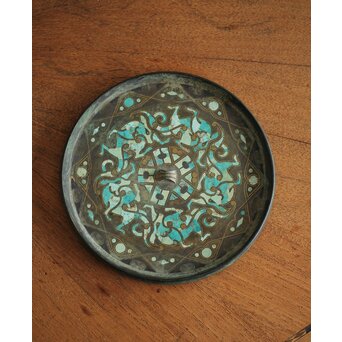 倣 戦国 青銅器 トルコ石金銀象嵌 銅錯金松石珍獣紋古鏡/銅鏡　M328 