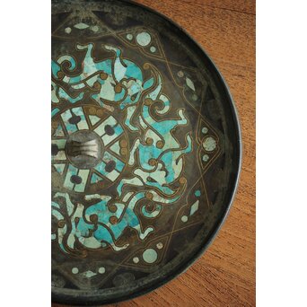 倣 戦国 青銅器 トルコ石金銀象嵌 銅錯金松石珍獣紋古鏡/銅鏡　M328 