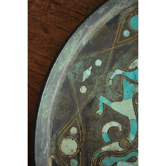 倣 戦国 青銅器 トルコ石金銀象嵌 銅錯金松石珍獣紋古鏡/銅鏡　M328 