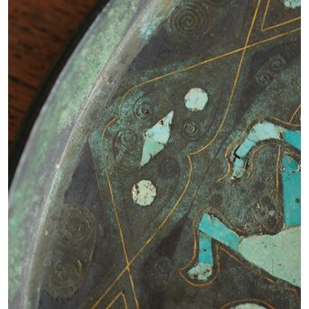 倣 戦国 青銅器 トルコ石金銀象嵌 銅錯金松石珍獣紋古鏡/銅鏡　M328 