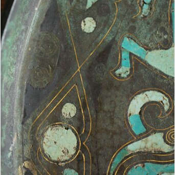 倣 戦国 青銅器 トルコ石金銀象嵌 銅錯金松石珍獣紋古鏡/銅鏡　M328 