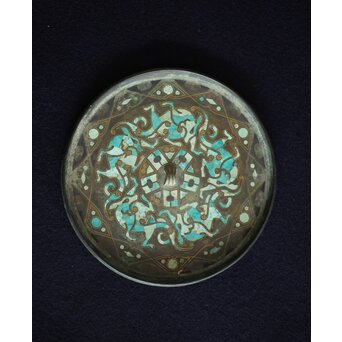 倣 戦国 青銅器 トルコ石金銀象嵌 銅錯金松石珍獣紋古鏡/銅鏡　M328