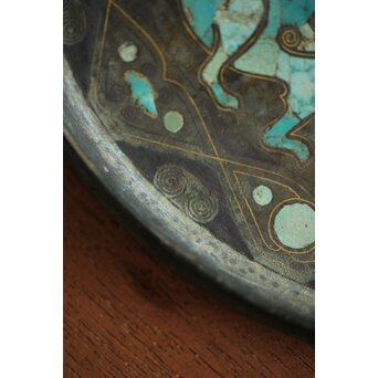 倣 戦国 青銅器 トルコ石金銀象嵌 銅錯金松石珍獣紋古鏡/銅鏡　M328 