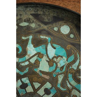 倣 戦国 青銅器 トルコ石金銀象嵌 銅錯金松石珍獣紋古鏡/銅鏡　M328 