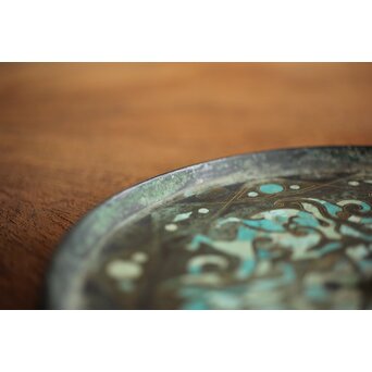 倣 戦国 青銅器 トルコ石金銀象嵌 銅錯金松石珍獣紋古鏡/銅鏡　M328 