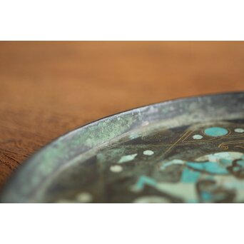 倣 戦国 青銅器 トルコ石金銀象嵌 銅錯金松石珍獣紋古鏡/銅鏡　M328 