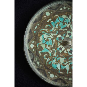 倣 戦国 青銅器 トルコ石金銀象嵌 銅錯金松石珍獣紋古鏡/銅鏡　M328 