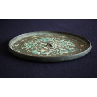 倣 戦国 青銅器 トルコ石金銀象嵌 銅錯金松石珍獣紋古鏡/銅鏡　M328 
