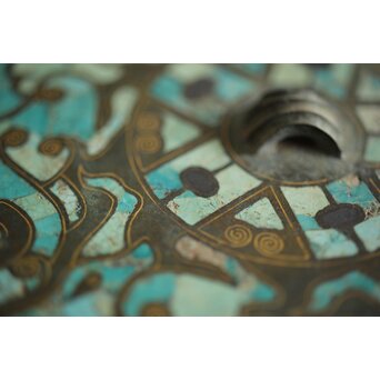 倣 戦国 青銅器 トルコ石金銀象嵌 銅錯金松石珍獣紋古鏡/銅鏡　M328 