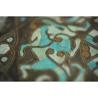 倣 戦国 青銅器 トルコ石金銀象嵌 銅錯金松石珍獣紋古鏡/銅鏡　M328 