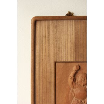 村山琴泉 木彫雲板 大黒天尊像 額　X369 