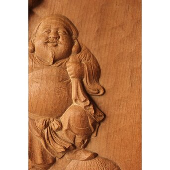 村山琴泉 木彫雲板 大黒天尊像 額　X369 