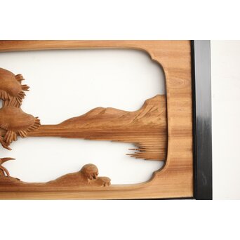 今井徳造 井波彫刻欄間 新春新雪唐子図 2枚1組　R0235 