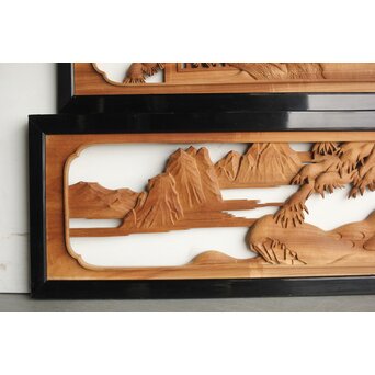 今井徳造 井波彫刻欄間 新春新雪唐子図 2枚1組　R0235 