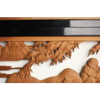 今井徳造 井波彫刻欄間 新春新雪唐子図 2枚1組　R0235 