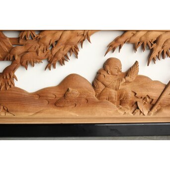 今井徳造 井波彫刻欄間 新春新雪唐子図 2枚1組　R0235 