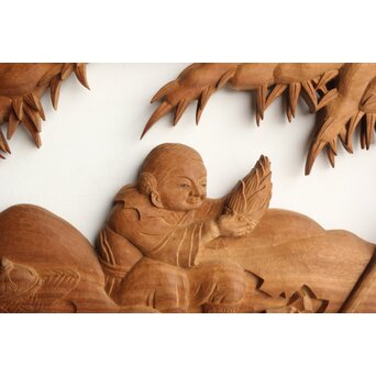 今井徳造 井波彫刻欄間 新春新雪唐子図 2枚1組　R0235 