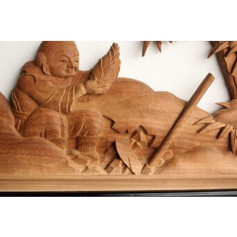 今井徳造 井波彫刻欄間 新春新雪唐子図 2枚1組　R0235 