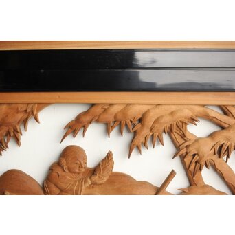 今井徳造 井波彫刻欄間 新春新雪唐子図 2枚1組　R0235 