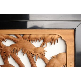 今井徳造 井波彫刻欄間 新春新雪唐子図 2枚1組　R0235 