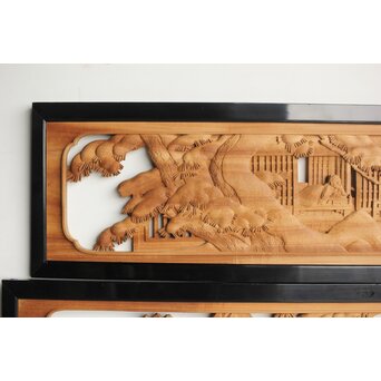 今井徳造 井波彫刻欄間 新春新雪唐子図 2枚1組　R0235 