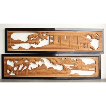 今井徳造 井波彫刻欄間 新春新雪唐子図 2枚1組　R0235 