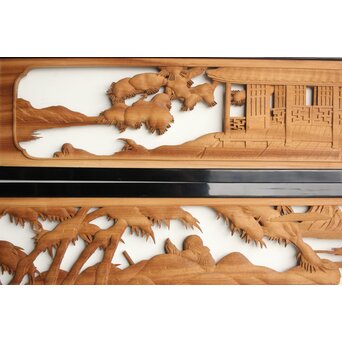 今井徳造 井波彫刻欄間 新春新雪唐子図 2枚1組　R0235 