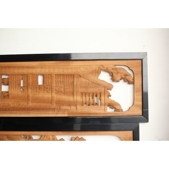 今井徳造 井波彫刻欄間 新春新雪唐子図 2枚1組　R0235 