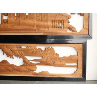 今井徳造 井波彫刻欄間 新春新雪唐子図 2枚1組　R0235 