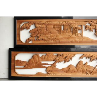 今井徳造 井波彫刻欄間 新春新雪唐子図 2枚1組　R0235 