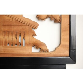 今井徳造 井波彫刻欄間 新春新雪唐子図 2枚1組　R0235 