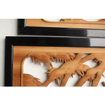 今井徳造 井波彫刻欄間 新春新雪唐子図 2枚1組　R0235 