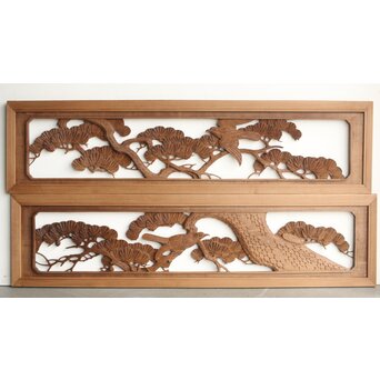 井波系か 鷹松木彫欄間 2枚1組　R0239