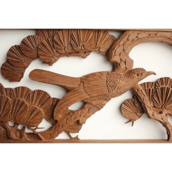 井波系か 鷹松木彫欄間 2枚1組　R0239 