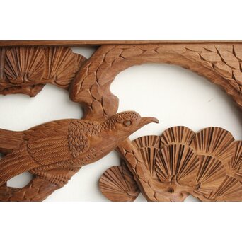 井波系か 鷹松木彫欄間 2枚1組　R0239 