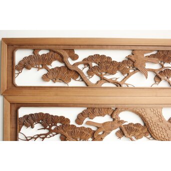 井波系か 鷹松木彫欄間 2枚1組　R0239 