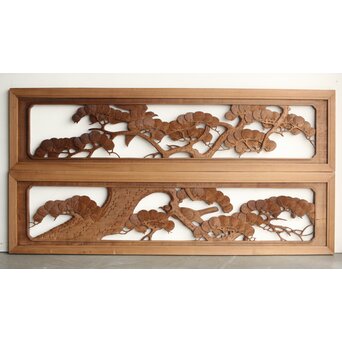 井波系か 鷹松木彫欄間 2枚1組　R0239 