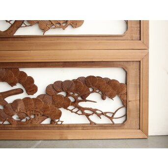 井波系か 鷹松木彫欄間 2枚1組　R0239 