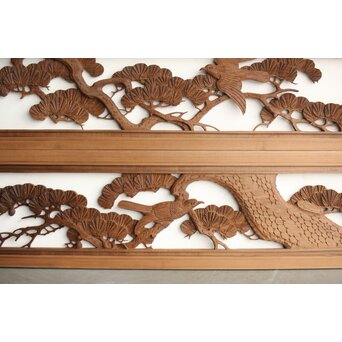 井波系か 鷹松木彫欄間 2枚1組　R0239 