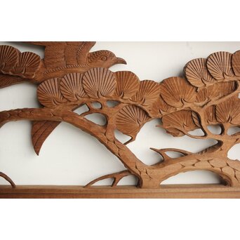 井波系か 鷹松木彫欄間 2枚1組　R0239 