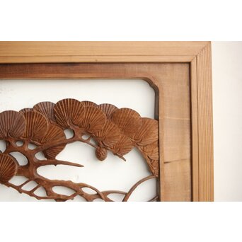 井波系か 鷹松木彫欄間 2枚1組　R0239 