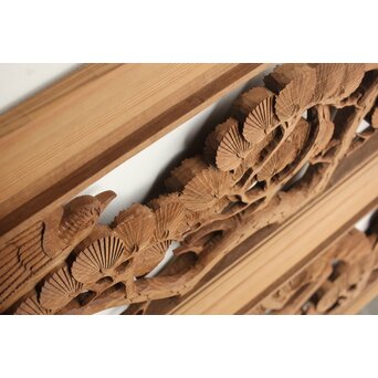 井波系か 鷹松木彫欄間 2枚1組　R0239 