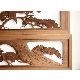 井波系か 鷹松木彫欄間 2枚1組　R0239 