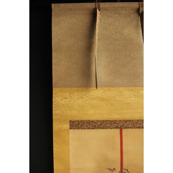 倣 柳里恭 柳沢淇園 絹本掛軸 吊花図 古筆了仲識箱二重箱　Z315 