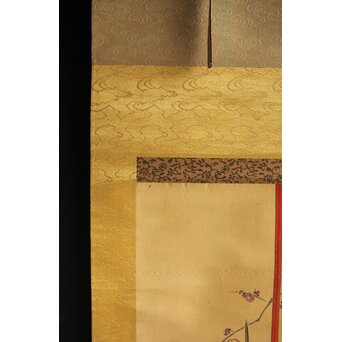 倣 柳里恭 柳沢淇園 絹本掛軸 吊花図 古筆了仲識箱二重箱　Z315 