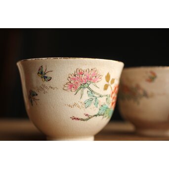 在銘 明治薩摩 煎茶碗五客揃 上仕立箱　P355 