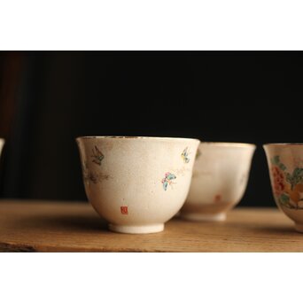 在銘 明治薩摩 煎茶碗五客揃 上仕立箱　P355 